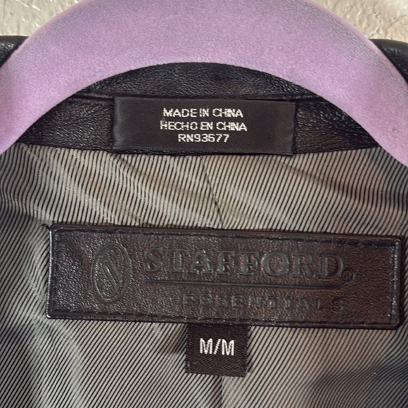 Stafford Black Leather 2 Button Blazer Sport Coat Size Medium - Picture 3 of 7